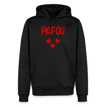 PAPOU. PAPA. FÊTE DES PÈRES. BONNE FÊTE PAPA - Sweat à capuche Premium bio Homme - noir - Devant - Nico (187cm)