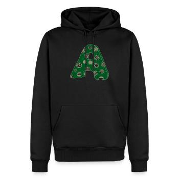 Lettera A con carattere in verde - Felpa con cappuccio ecologica premium da uomo - nero - Fronte - Nico (187cm)