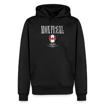 Montréal Canada, design élégant et minimaliste - Sweat à capuche Premium bio Homme - noir - Devant - Nico (187cm)