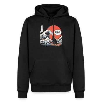 Bruh Cat Esthétique Vague Japonaise - Sweat à capuche Premium bio Homme - noir - Devant - Nico (187cm)