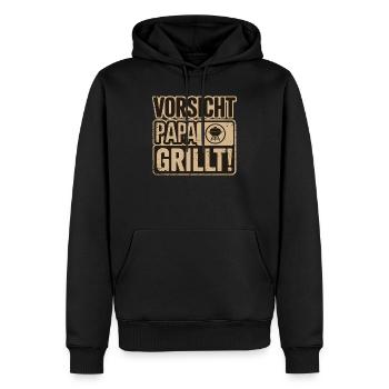 Vorsicht Papa Grillt BBQ Spaß - Männer Premium Bio Hoodie - Schwarz - Vorne - Nico (187cm)