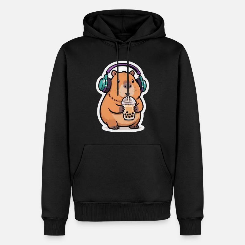 Süßes Capybara Bubble Tea Kawaii Tier Geschenk - Männer Premium Bio Hoodie - Schwarz
