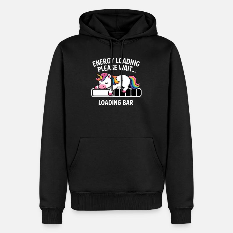 Einhorn Energie Loading Please Wait - Männer Premium Bio Hoodie - Schwarz