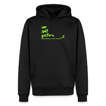 était en retard hier - Sweat à capuche Premium bio Homme - noir - Devant - Nico (187cm)