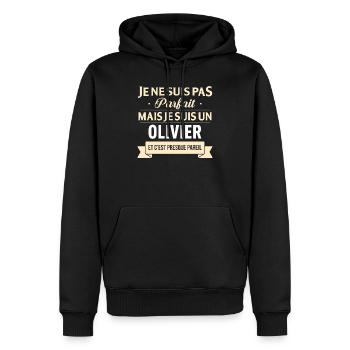 Je Ne Suis Pas Parfait Mais Je Suis Un Olivier ... - Sweat à capuche Premium bio Homme - noir - Devant - Nico (187cm)