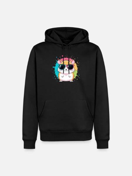 Bunter Sonnenhamster mit auffälligen Brillen - Männer Premium Bio Hoodie - Schwarz