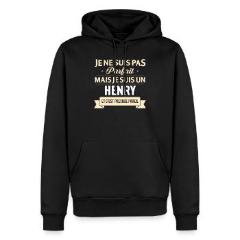 Je Ne Suis Pas Parfait Mais Je Suis Un Henry Et... - Sweat à capuche Premium bio Homme - noir - Devant - Nico (187cm)