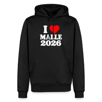 I love Malle 2026 - Männer Premium Bio Hoodie - Schwarz - Vorne - Nico (187cm)
