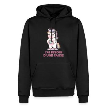 Licorne Fatiguée – Cadeau Humour - Sweat à capuche Premium bio Homme - noir - Devant - Nico (187cm)