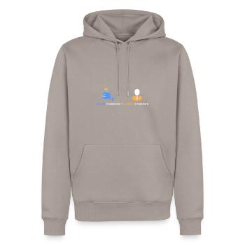 Whale investors > public - Men’s Premium Organic Hoodie - taupe - Front - Nico (187cm)