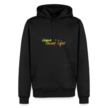 végétalien - sauve des vies - Sweat à capuche Premium bio Homme - noir - Devant - Nico (187cm)