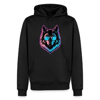 Der Coole Synthwolf - Männer Premium Bio Hoodie - Schwarz - Vorne - Nico (187cm)