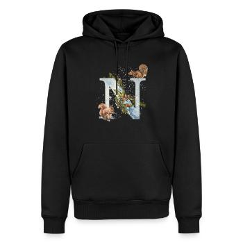 Lettre initiale écureuil N - Sweat à capuche Premium bio Homme - noir - Devant - Nico (187cm)