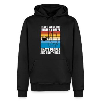 Je déteste les gens chat chat chat amoureux des chats - Sweat à capuche Premium bio Homme - noir - Devant - Nico (187cm)