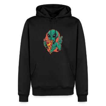 Außerirdischer Genießt Leckere Pizza - Männer Premium Bio Hoodie - Schwarz - Vorne - Nico (187cm)