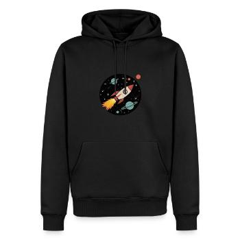 Entdecke Das Unendliche Weltraumabenteuer - Männer Premium Bio Hoodie - Schwarz - Vorne - Nico (187cm)