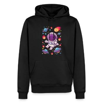 Aventure spatiale avec un astronaute drôle - Sweat à capuche Premium bio Homme - noir - Devant - Nico (187cm)