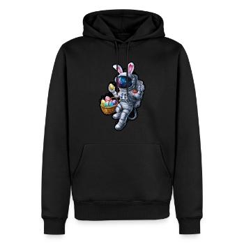 Aventure du lapin de Pâques et des œufs de Pâques dans l’espace - Sweat à capuche Premium bio Homme - noir - Devant - Nico (187cm)