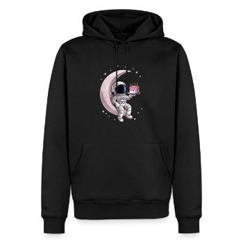 Astronaut with cake sitting on the moon - Men’s Premium Organic Hoodie - black - Front - Nico (187cm)