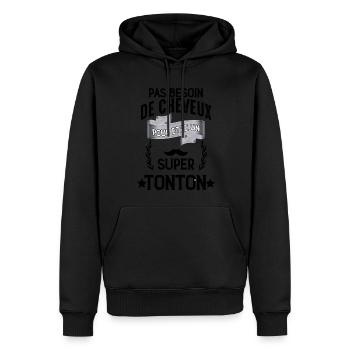 Cheveux pour etre un super tonton Chauve - Sweat à capuche Premium bio Homme - noir - Devant - Nico (187cm)