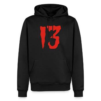 13 - Männer Premium Bio Hoodie - Schwarz - Vorne - Nico (187cm)