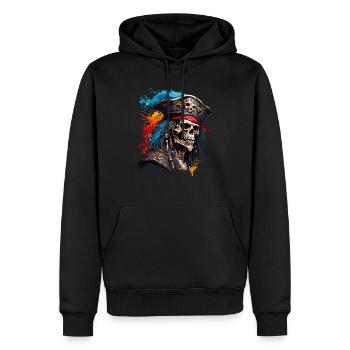 Pirat / Ahoi / Anker / Kapitän / Totenkopf / Rum - Männer Premium Bio Hoodie - Schwarz - Vorne - Nico (187cm)