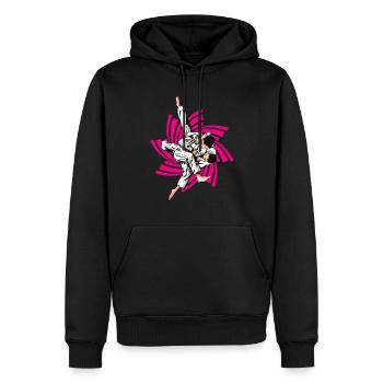 Rosa Judo - Männer Premium Bio Hoodie - Schwarz - Vorne - Nico (187cm)