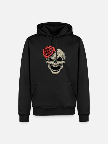 Rebellious skull with red rose - Men’s Premium Organic Hoodie - black