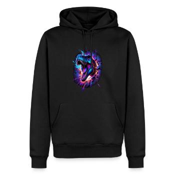 Farbenfroher T-Rex durchbricht Wand - Männer Premium Bio Hoodie - Schwarz - Vorne - Nico (187cm)