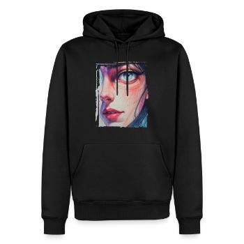 Nahaufnahme Porträt mit blauen Augen Zeichnung - Männer Premium Bio Hoodie - Schwarz - Vorne - Nico (187cm)