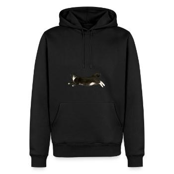 Chat gris blanc - Sweat à capuche Premium bio Homme - noir - Devant - Nico (187cm)