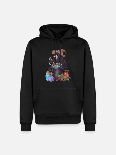 Niedlicher Magie Rabe Hexe mit Kessel Alchemie - Männer Premium Bio Hoodie - Schwarz