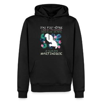 La Martinique Est Dans Ma Tête - Sweat à capuche Premium bio Homme - noir - Devant - Nico (187cm)