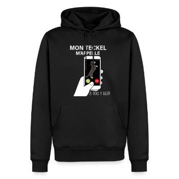 Chien teckel Cadeau Humour Homme Ou Femme - Sweat à capuche Premium bio Homme - noir - Devant - Nico (187cm)