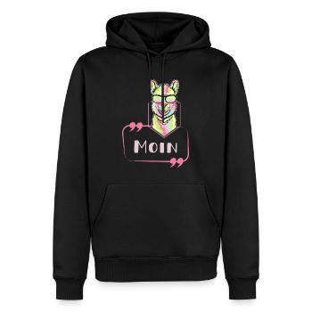 Alpaka Moin bunt neon cool psychedelic text - Männer Premium Bio Hoodie - Schwarz - Vorne - Nico (187cm)