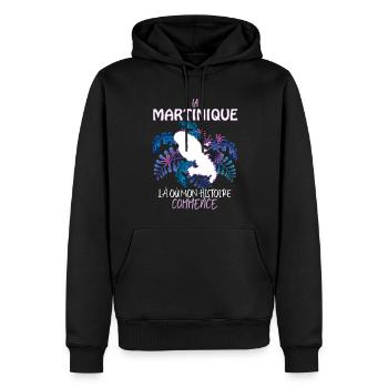 La Martinique c'est mon histoire ma force - Sweat à capuche Premium bio Homme - noir - Devant - Nico (187cm)