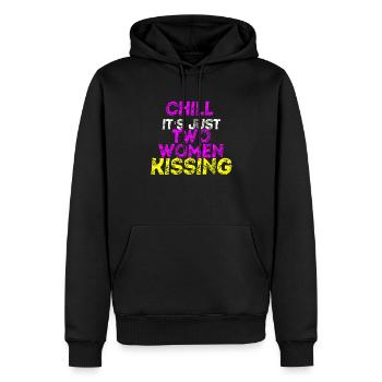 Chill women kissing Geschenkidee queer lesbisch - Männer Premium Bio Hoodie - Schwarz - Vorne - Nico (187cm)