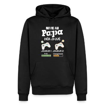Papa et bébé joueurs de jeux vidéos - Sweat à capuche Premium bio Homme - noir - Devant - Nico (187cm)
