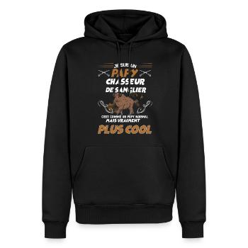 Sanglier Chasse Humour - Sweat à capuche Premium bio Homme - noir - Devant - Nico (187cm)