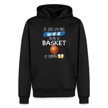 Citation basketball Cadeau humour homme basket - Sweat à capuche Premium bio Homme - noir - Devant - Nico (187cm)