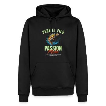 pêche père fils - Sweat à capuche Premium bio Homme - noir - Devant - Nico (187cm)