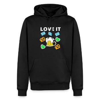 Dirndl Lustiger Spruch T-Shirt Lederhose Bussi - Männer Premium Bio Hoodie - Schwarz - Vorne - Nico (187cm)