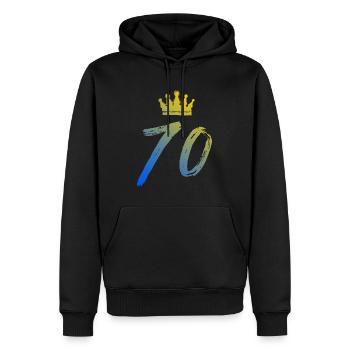 70 Number Crown - Men’s Premium Organic Hoodie - black - Front - Nico (187cm)