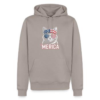 'Merica Katze Mit Sonnenbrille - Männer Premium Bio Hoodie - Taupe - Vorne - Nico (187cm)
