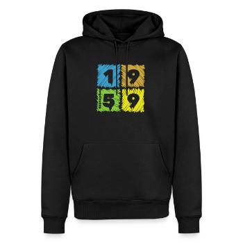 66. Geburtstag Farbige Patches since 09/1959 - Männer Premium Bio Hoodie - Schwarz - Vorne - Nico (187cm)