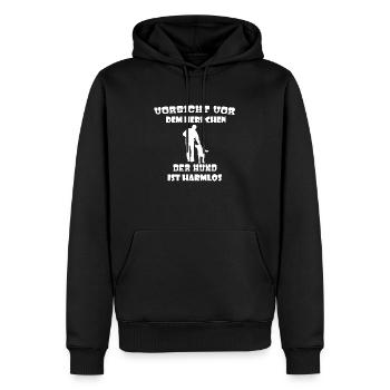 Vorsicht vor dem Herrchen, der Hund ist Harmlos - Männer Premium Bio Hoodie - Schwarz - Vorne - Nico (187cm)