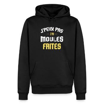 J'peux pas j'ai moules frites chti cadeau humour - Sweat à capuche Premium bio Homme - noir - Devant - Nico (187cm)