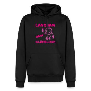 muddy run langsam glücklich Lauf Team Motto Shirt - Männer Premium Bio Hoodie - Schwarz - Vorne - Nico (187cm)