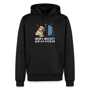 Bin am Zocken Gaming Avocado - Männer Premium Bio Hoodie - Schwarz - Vorne - Nico (187cm)