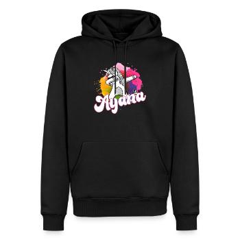 AYANA - Beau nom avec licorne dabbing - Sweat à capuche Premium bio Homme - noir - Devant - Nico (187cm)
